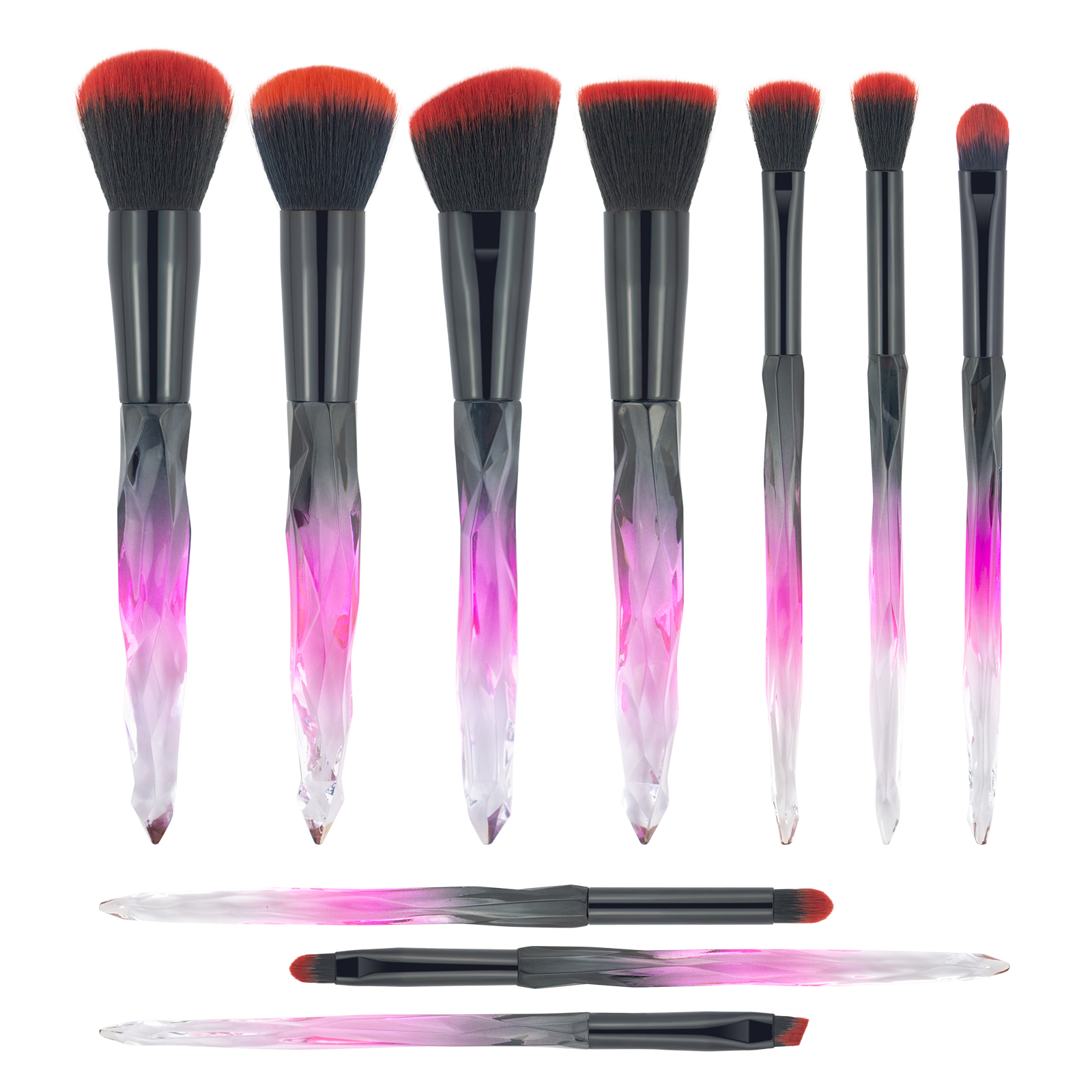 10 piece crystal makeup brush powder foundation make-up eyebrow facial lip brush