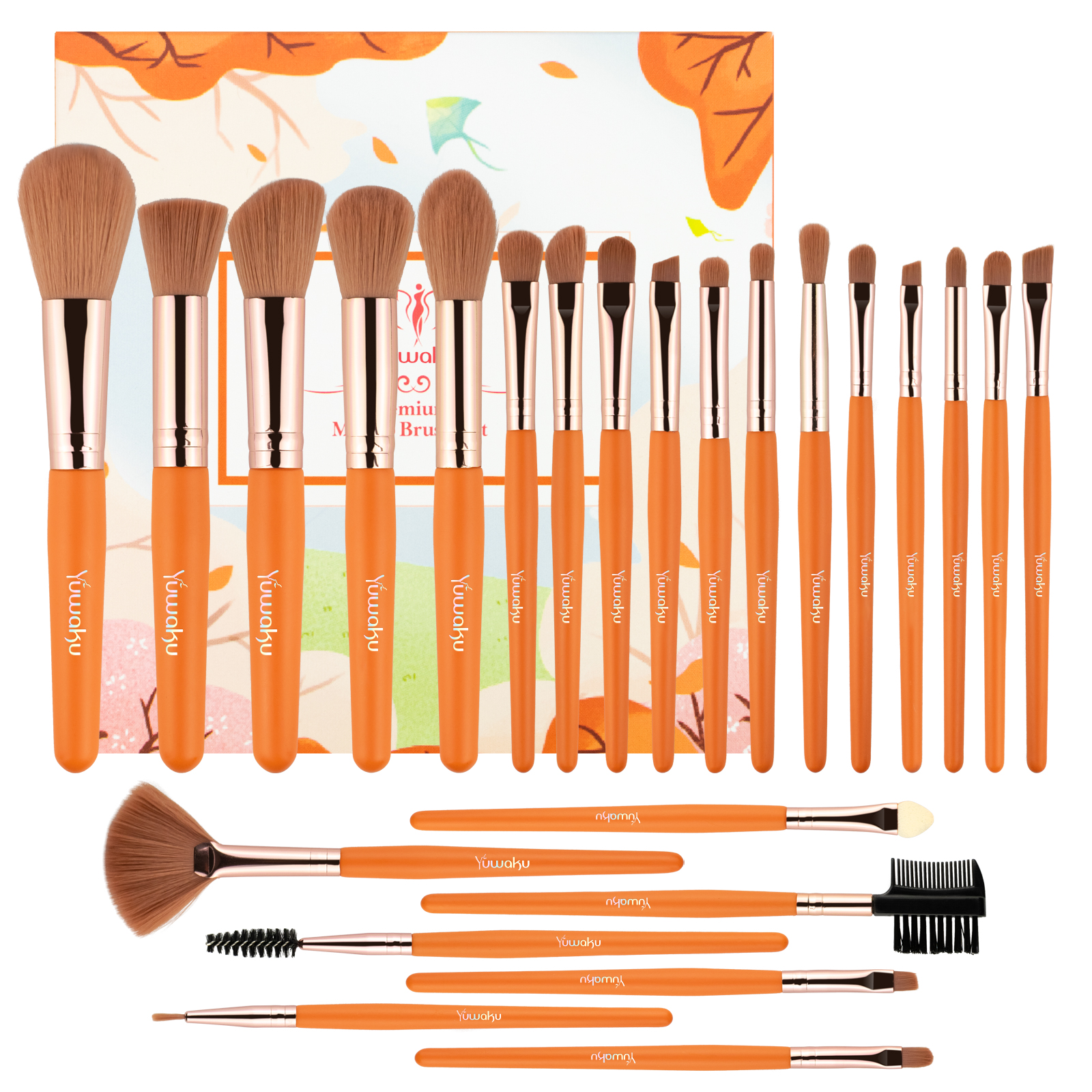 24 pieces of orange makeup brush set foundation make-up eyebrow powder blusher concealer facial powder eye shadow-