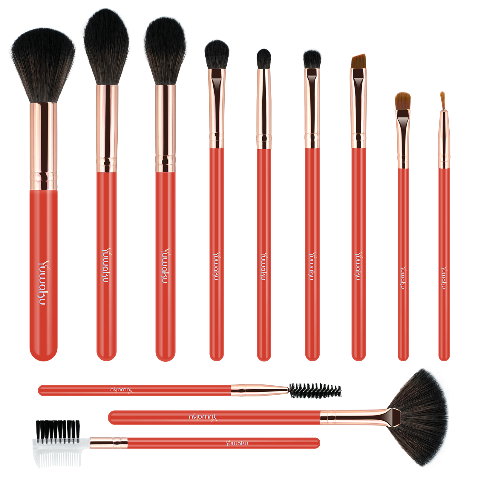 Makeup Brushes Set Professional - 12pcs Orange Make up Brush Set Foundation Eyebrow Blush Concealer Face Powder Eye Shadows High