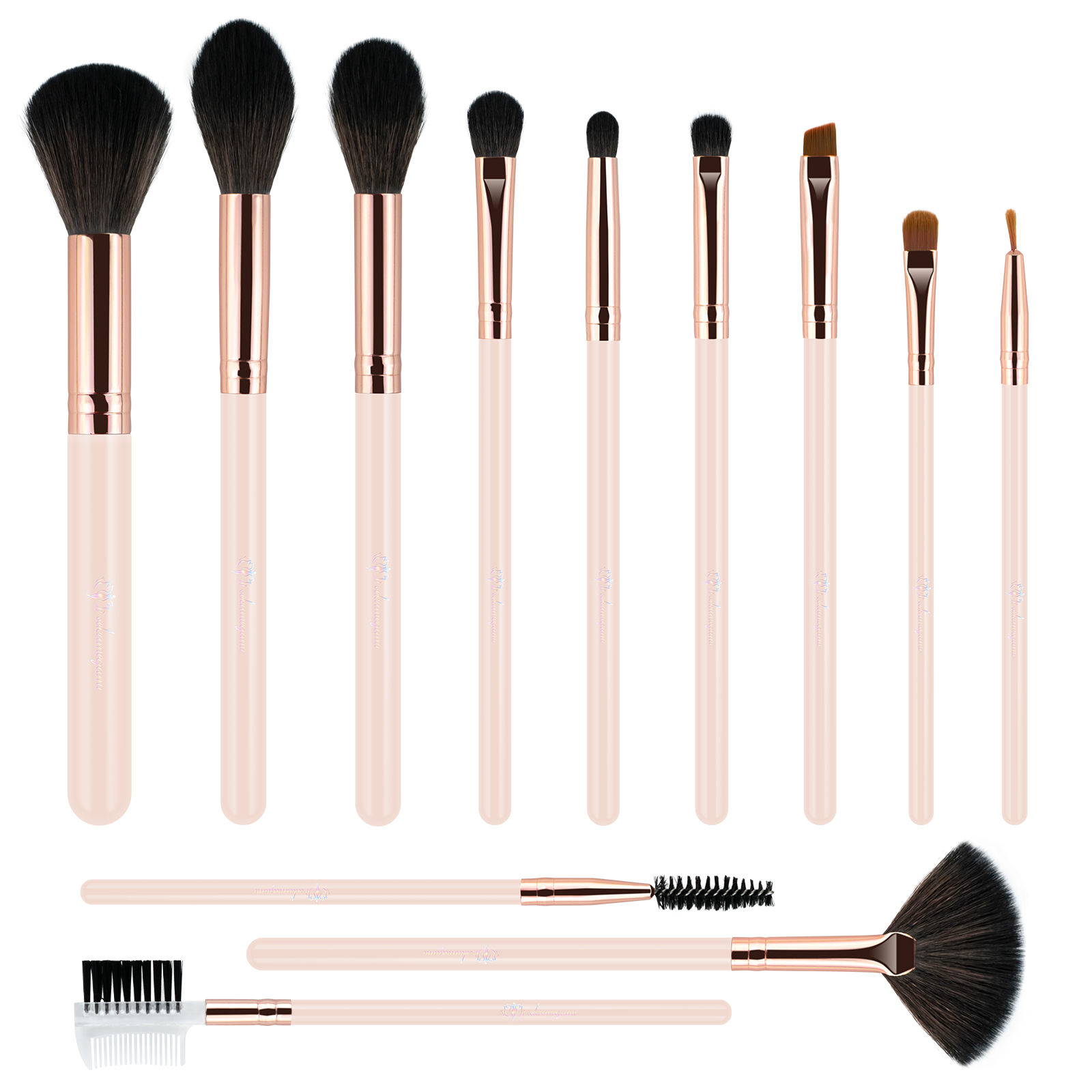 Professional makeup brush set -12 coral powder makeup brush set basic eyebrow cream concealer cream puff flour eye shadow highli