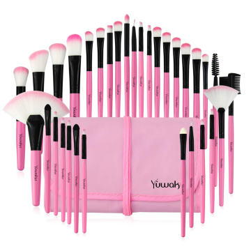 Yuwaku pink makeup brush set, 32 high-quality synthetic makeup brushes, kabuki foundation make-up brush mixed with facial powder