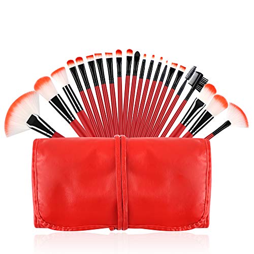 Professional Makeup Brush Set - 22pcs Red Cosmetic Brushes Kits No Shedding Foundation Eyeshadow Brushes with Storage Bag for Gi