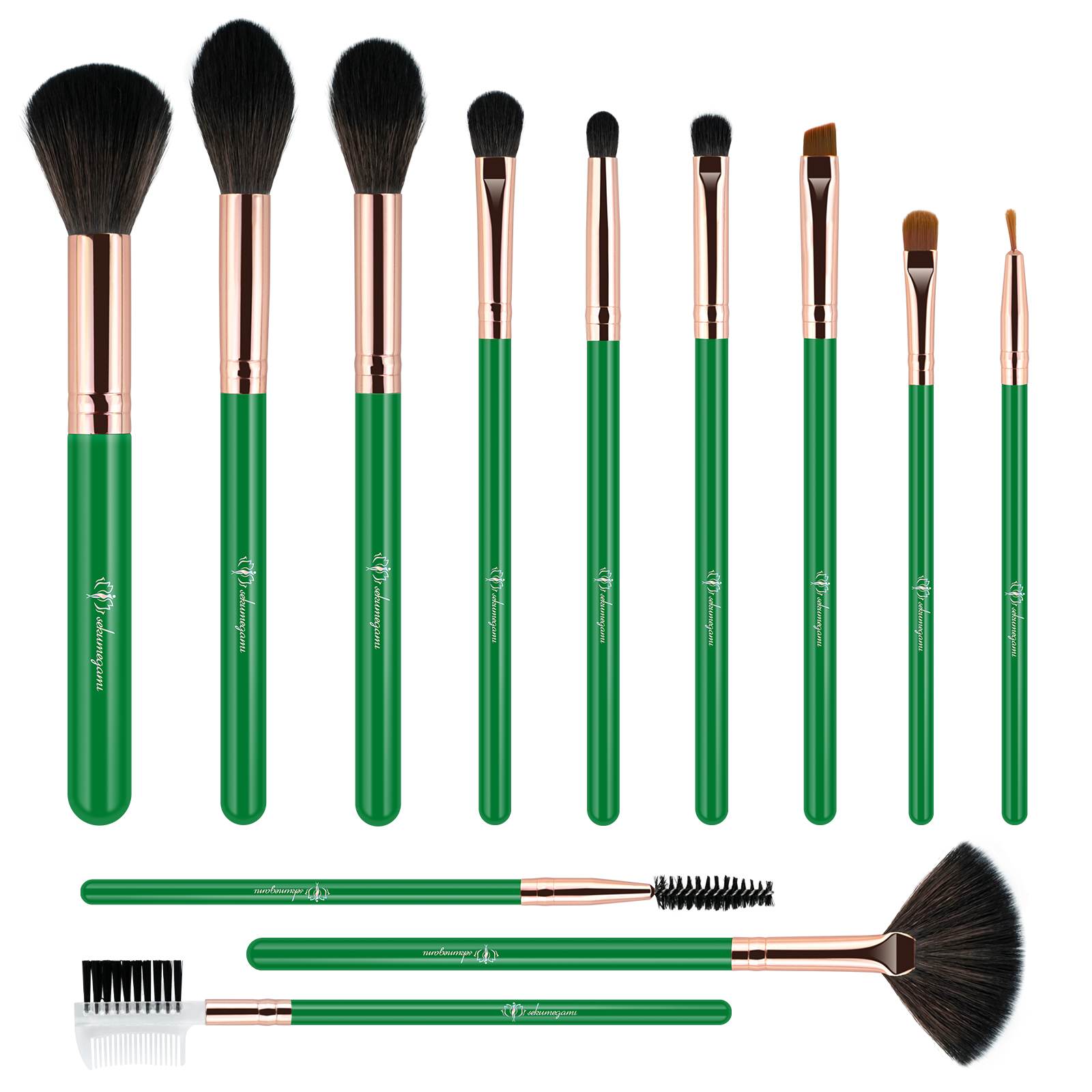 Makeup Brushes Set Professional - 12pcs Deep Green Make up Brush Set Foundation Eyebrow Blush Concealer Face Powder Eye Shadows 