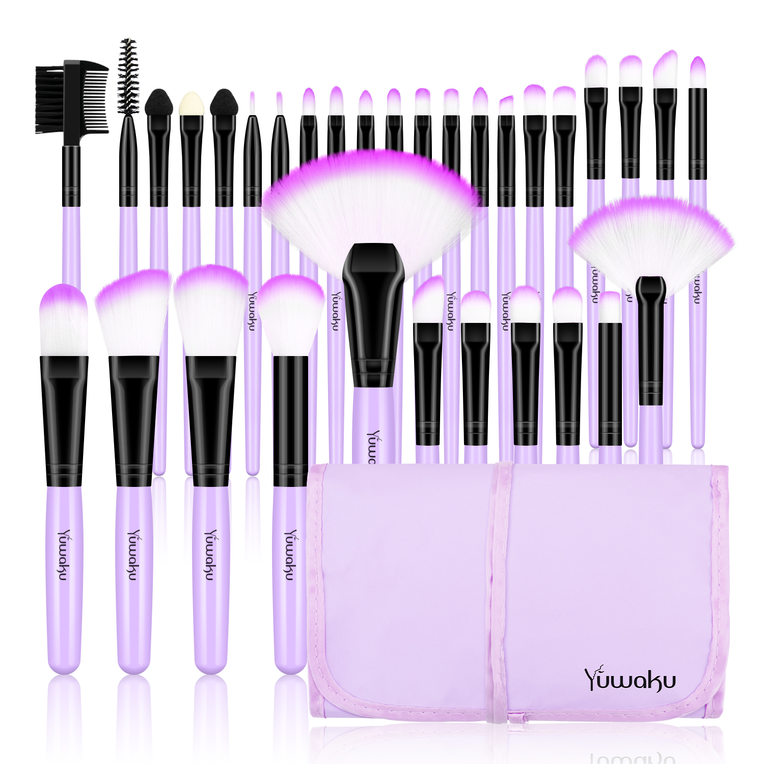 Oval foundation make-up, powder blusher, eyeliner, lipstick, kabuki, 32 piece makeup brush set