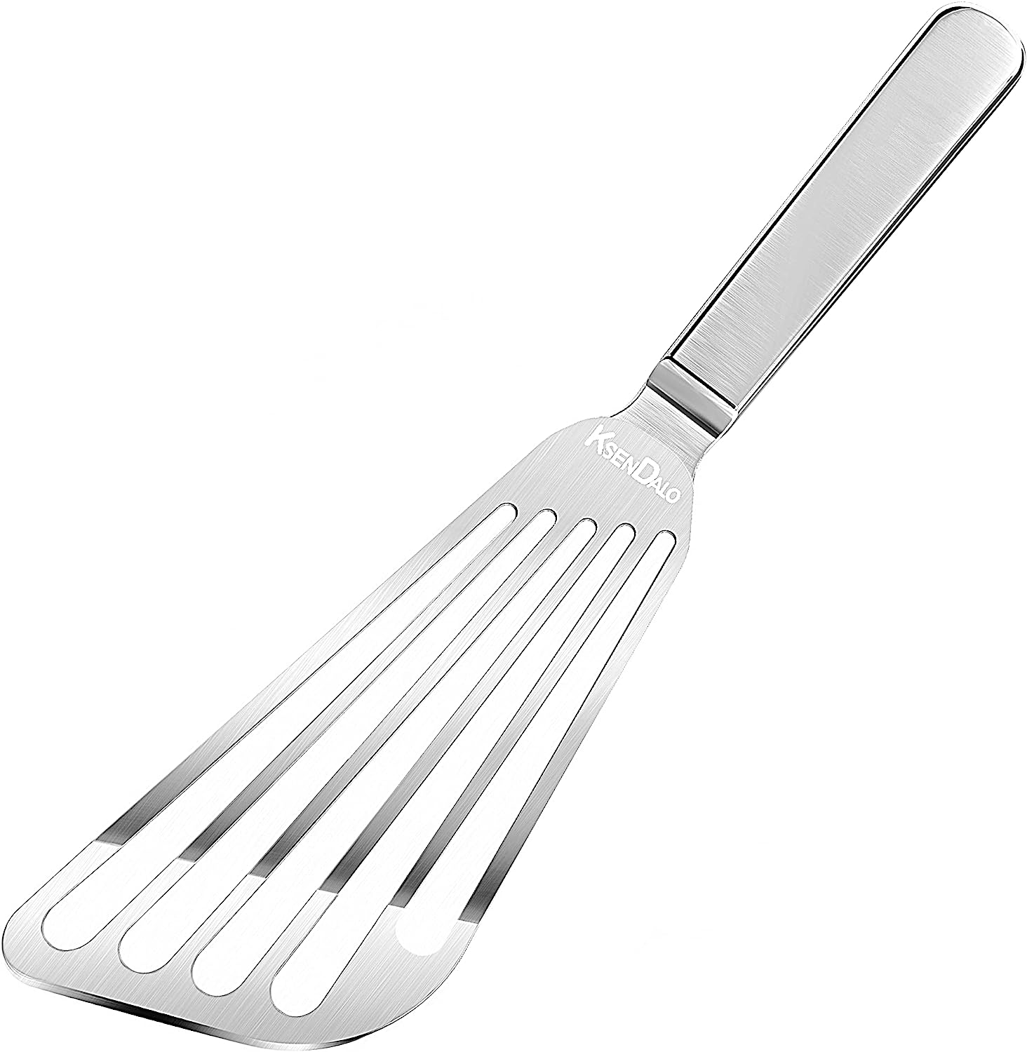 KSENDALO Fish Spatula Stainless Steel, 11.8inch Flexible Sturdy Thin Slotted Metal Spatula with Angled Blade, Silver