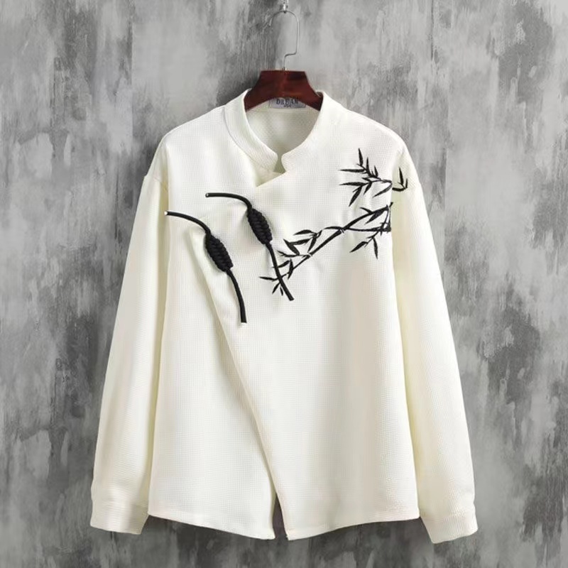 [Ink bamboo] Chinese style men's printing thin Tang suit jacket outside the new Chinese style to wear a vintage disc buckle shir