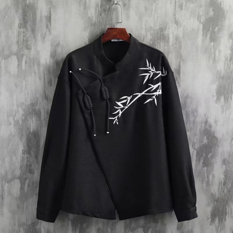 [Ink bamboo] Chinese style men's printing thin Tang suit jacket outside the new Chinese style to wear a vintage disc buckle shir