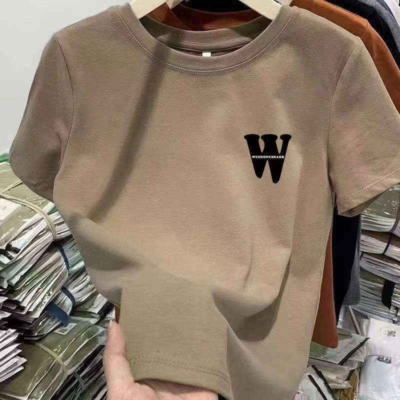 The new fashion is shoulder short-sleeved T-shirt with casual loose shirt T-shirt fashion printing does not crack