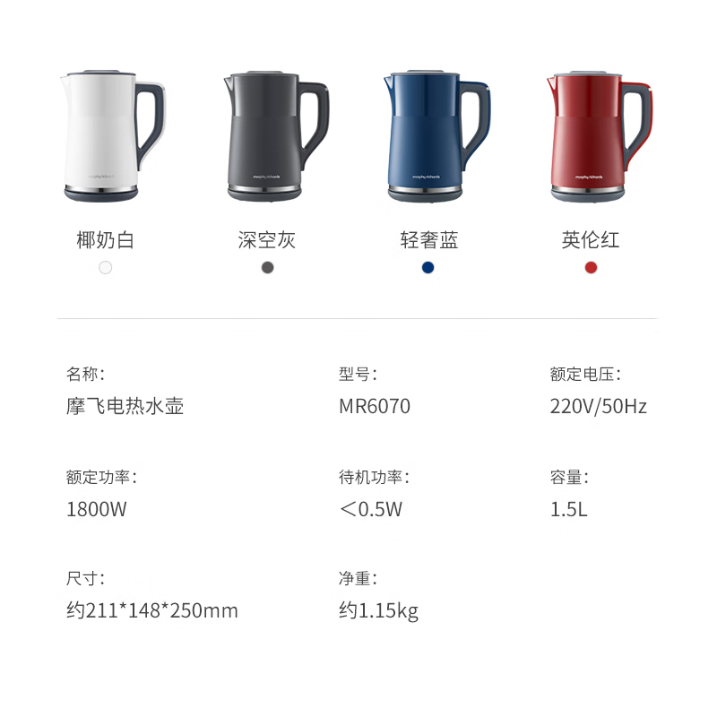 摩飞电器（Morphyrichards） 电热水壶恒温烧水壶304全不锈钢1.5L大容量泡茶冲奶多功能烧水智能保温双层防烫实时显温