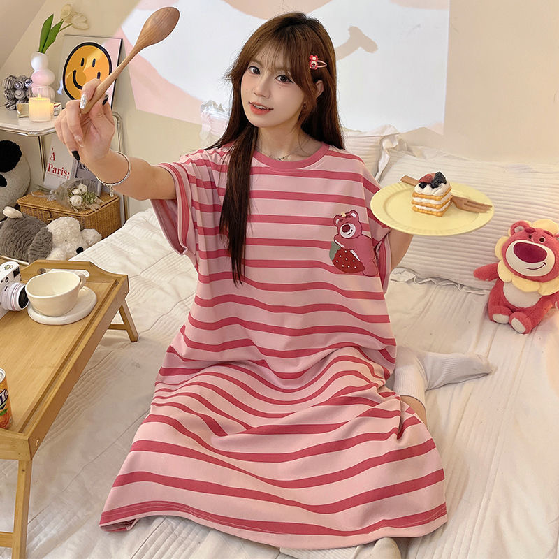 Can wear pajamas women summer wind lazy loose version short-sleeved nightdress high appearance level home wear