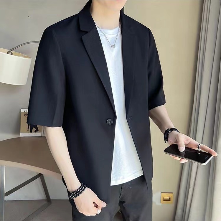 [Three-piece set] Slightly fat boys thin wear a summer short-sleeved suit suit men large size half-sleeved small suit