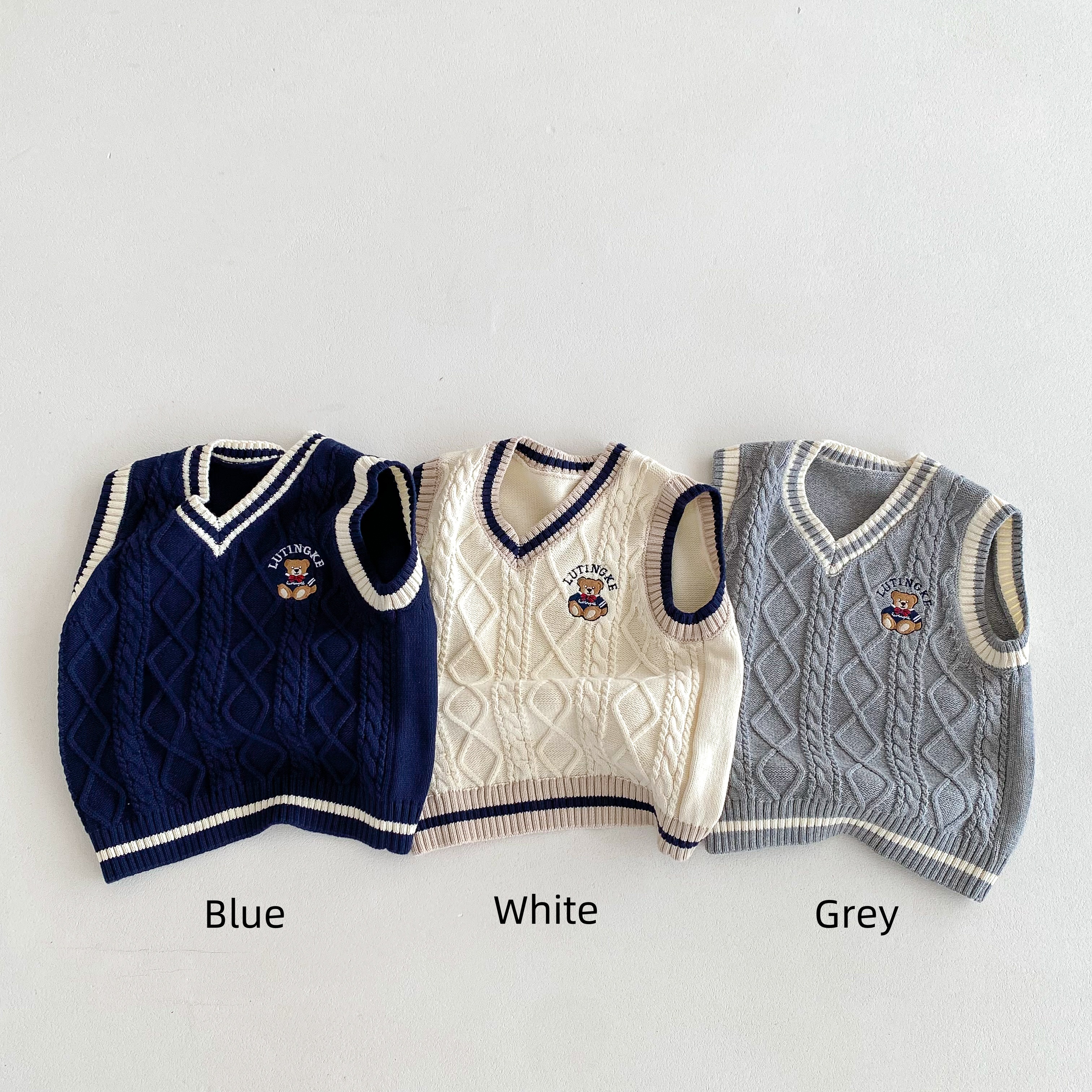 Embroidery Winter Autumn Knitwear Baby Boy Cotton Knitted Jumpers Kids Girls School Uniform Sweater Vests HT213