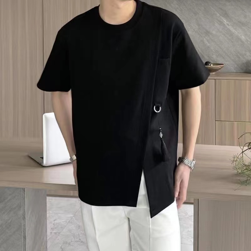 New Chinese style short sleeve T-shirt Youth 2024 summer trend irregular couple design sense T-shirt