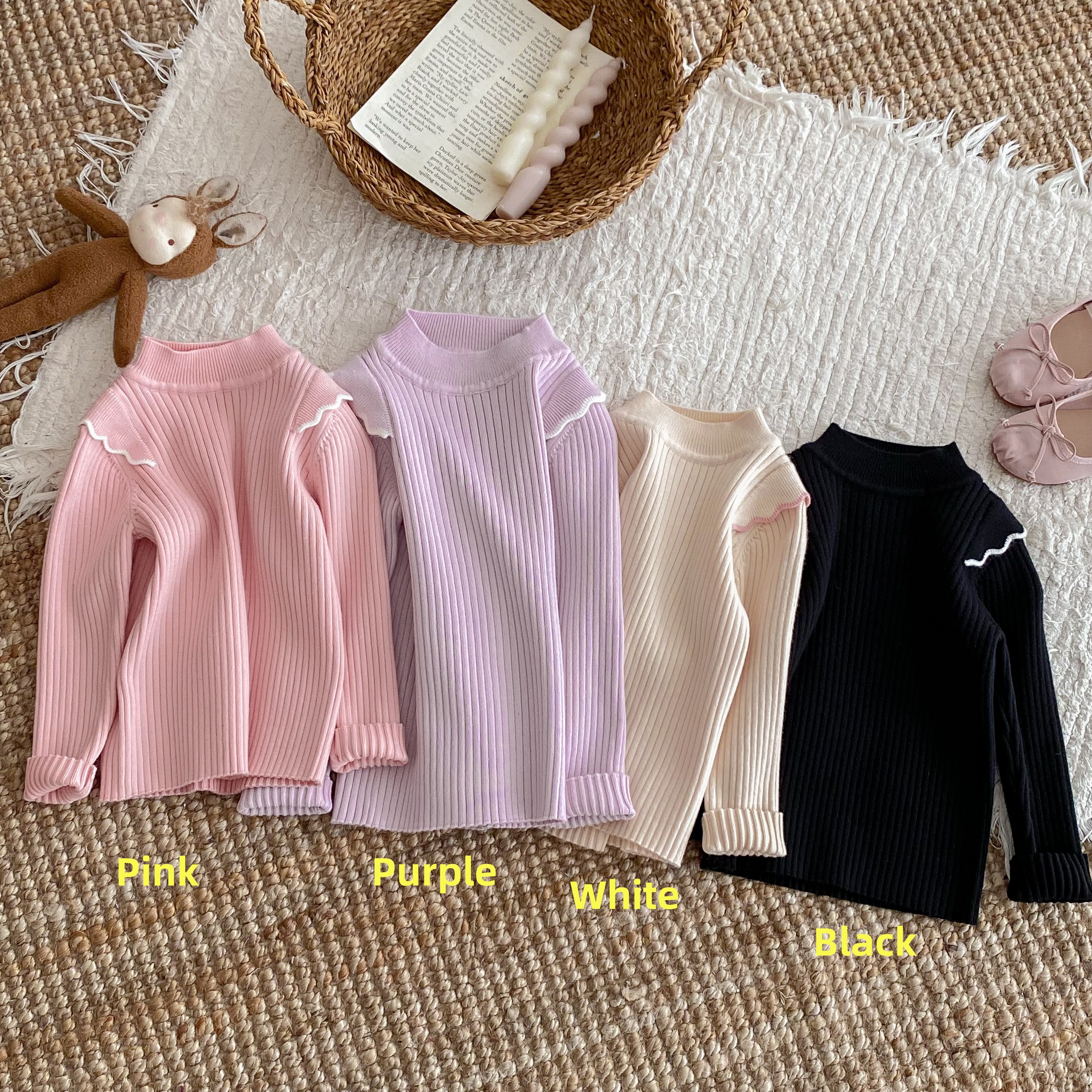 Children'S Turtleneck Knitwear Girls' Jacquard Sweater In Autumn And Winter For Baby Clothes HT214