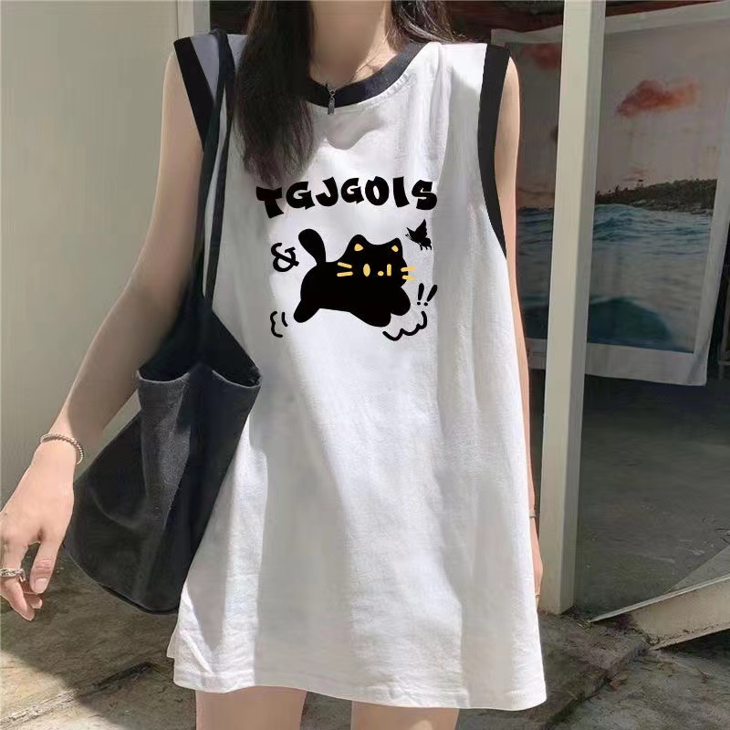 Cotton vest sleeveless T-shirt women's summer loose design sense patchwork small spice girl blouse ins