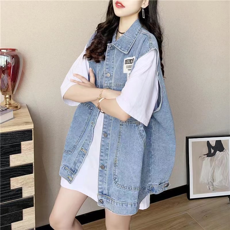 Foreign style denim vest female 2024new spring and summer pocket loose Korean version of the jacket vest