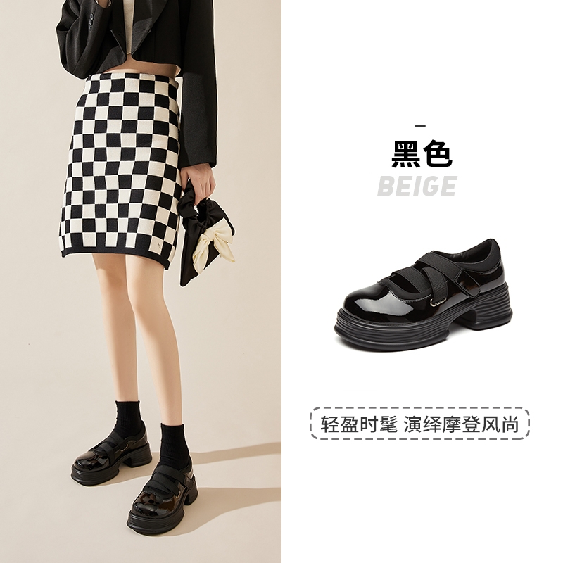 达芙妮厚底粗跟玛丽珍鞋女真皮软底乐福鞋小皮鞋4022404195