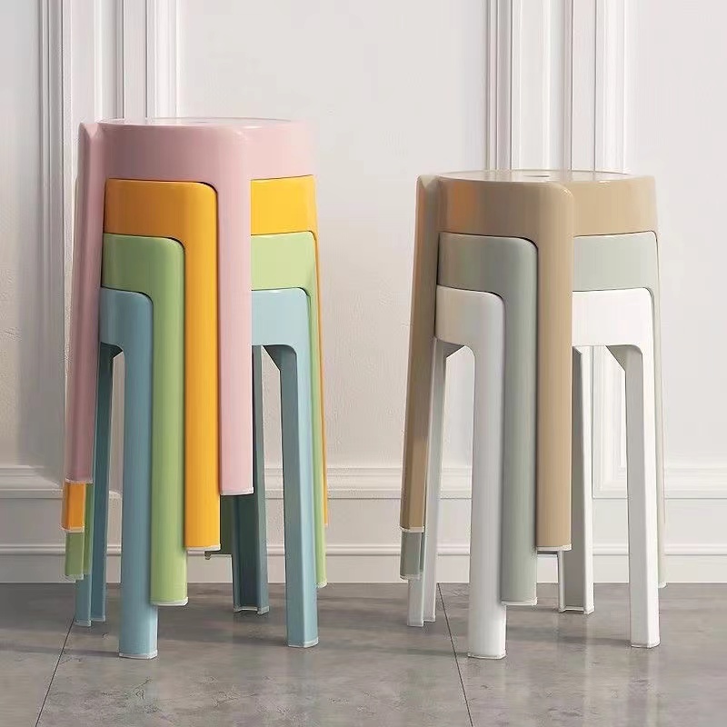 Plastic stool household thickened round stool simple modern creative living room can be stacked stacked table plastic high chair