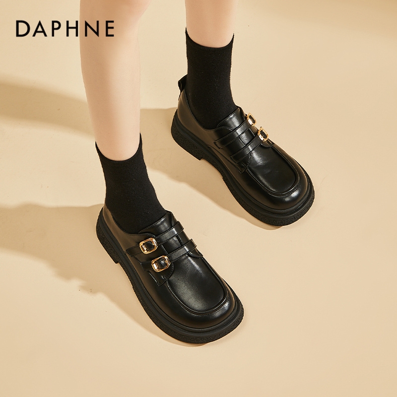 达芙妮厚底乐福鞋女真皮平底英伦风小皮鞋4023101132
