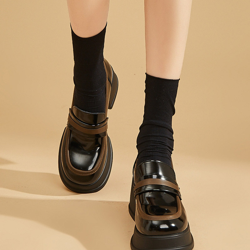 达芙妮增高乐福鞋女粗跟高跟单鞋漆皮女鞋4023101186