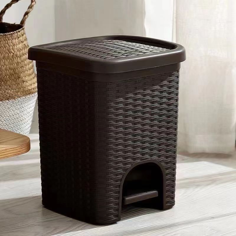 Rattan foot trash can Household living room kitchen bathroom Bedroom office bathroom with lid foot trashcan