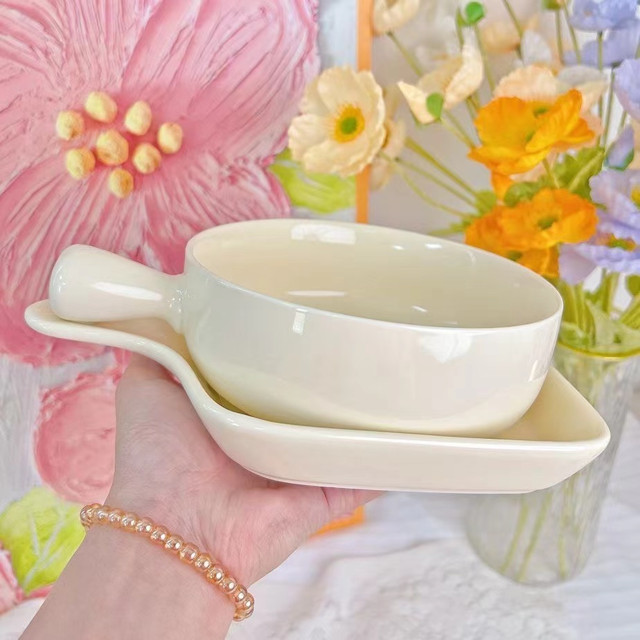 household ceramic handle one personglaze color rice bowl cutlery instant noodle set