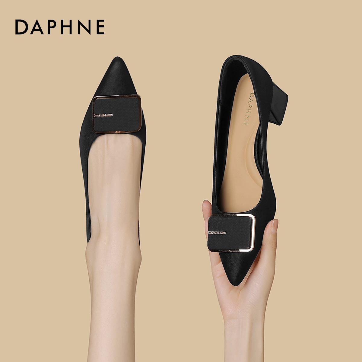 达芙妮高跟鞋女鞋子新款粗跟单鞋瓢鞋夏季皮鞋4024404006