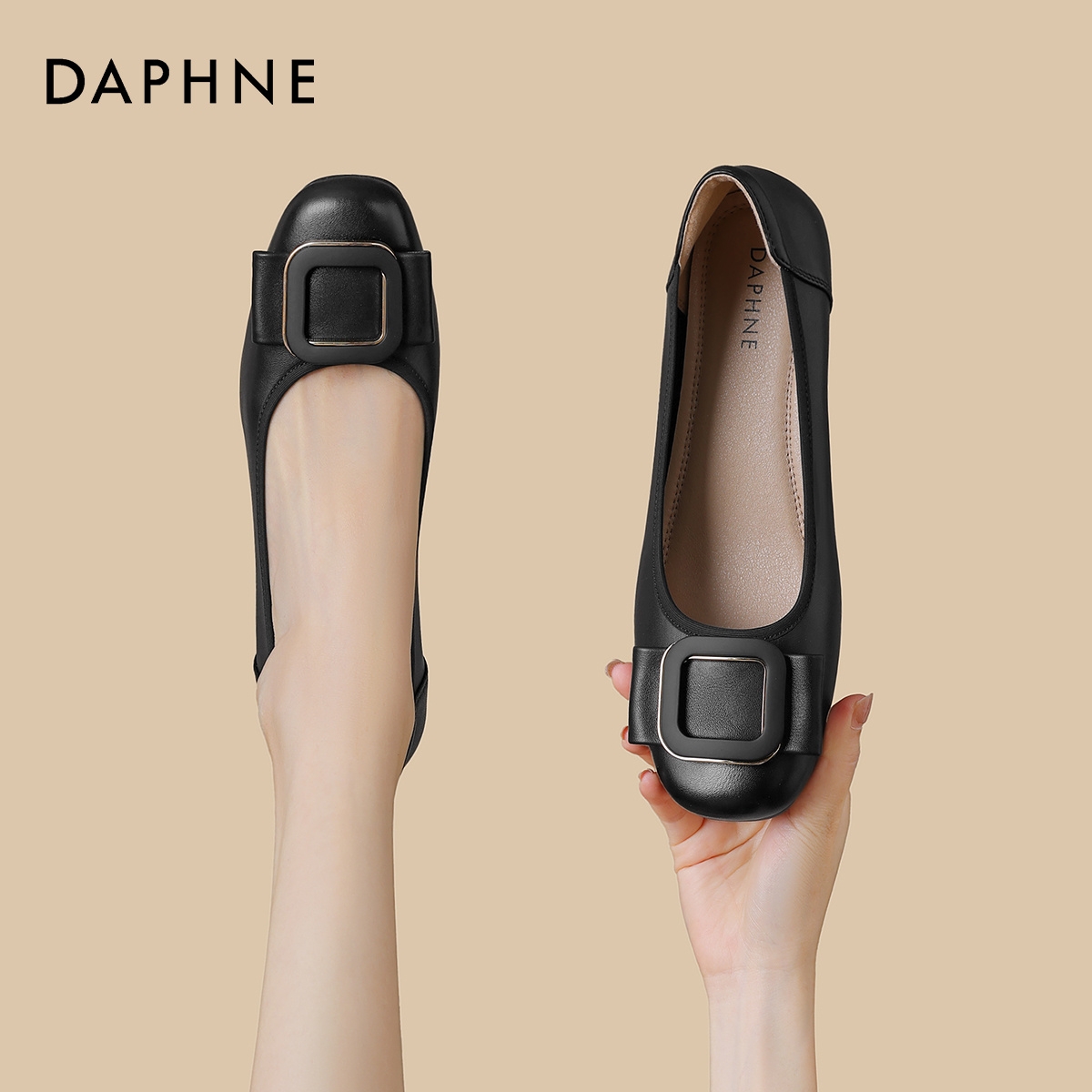 达芙妮单鞋女夏季新款平底坡跟浅口小皮鞋4024404011