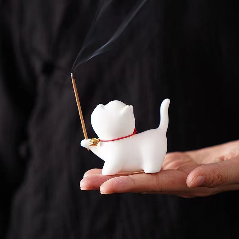 Cute kitten ceramic creative decoration soft cute indoor tea pet home thread sandalwood home incense cartoon