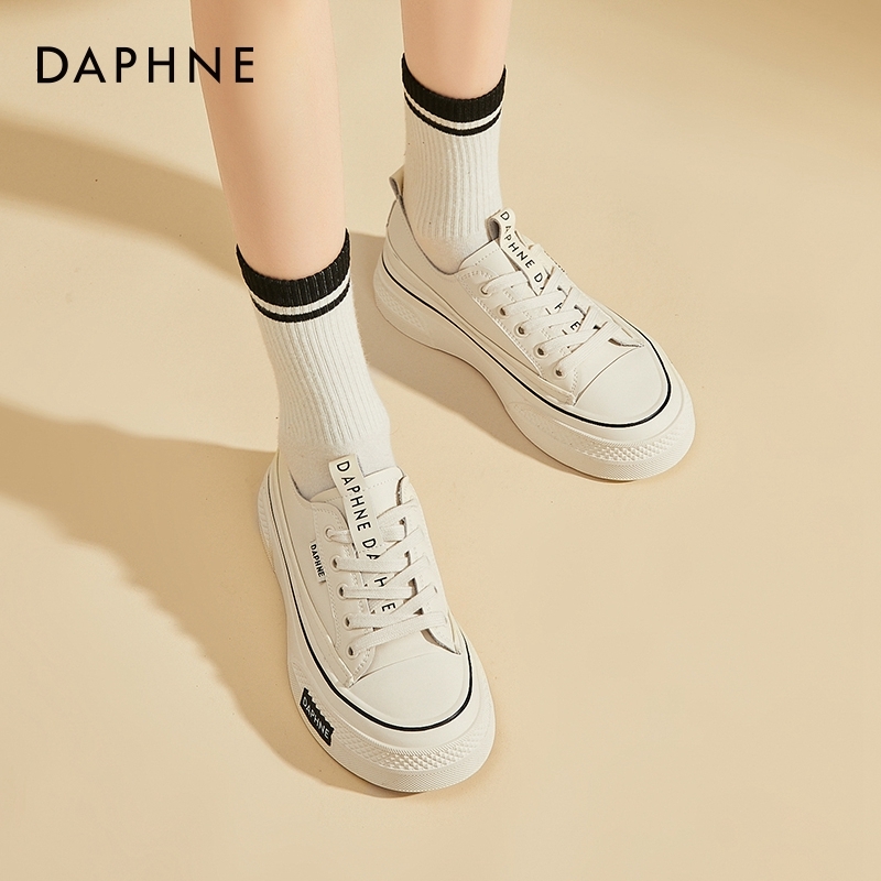 达芙妮厚底增高帆布鞋真皮女鞋韩版布鞋4023101003