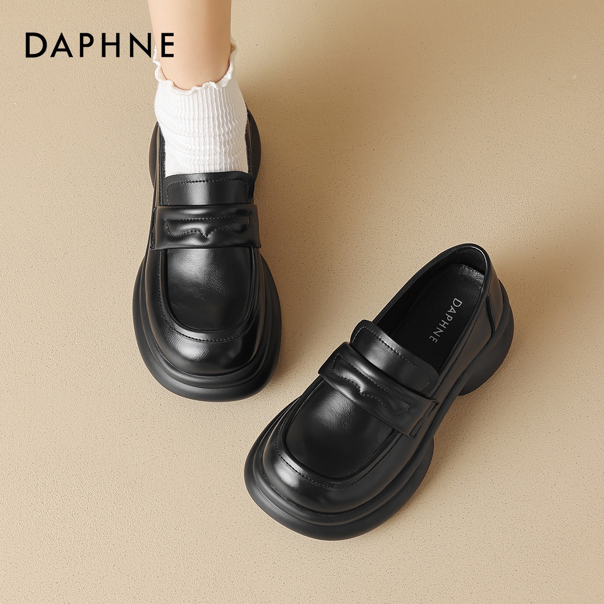 达芙妮乐福鞋女厚底增高豆豆鞋单鞋4023404036