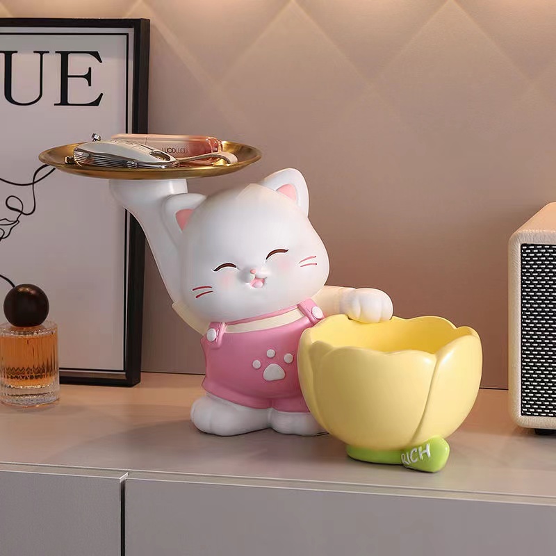 Fortune cat porch key storage ornaments Entering home living room wine cabinet decoration tray moving gift