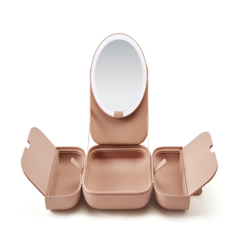 觅光 包包镜化妆镜带灯led日光梳妆美妆镜子补光智能便携包镜一体可折叠生日礼物送女生 豆沙色