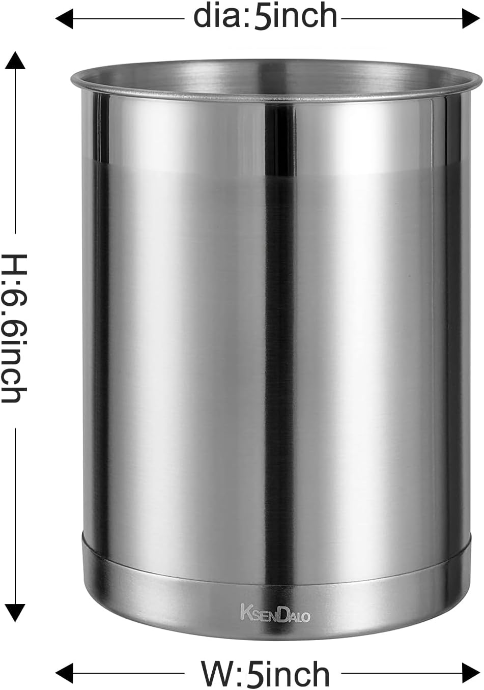  KSENDALO Stainless Steel Utensil Holder - 6.6* 5inch Round Kitchen Caddy, Crock, and Organizer for Cooking Spoons, Silverware, 