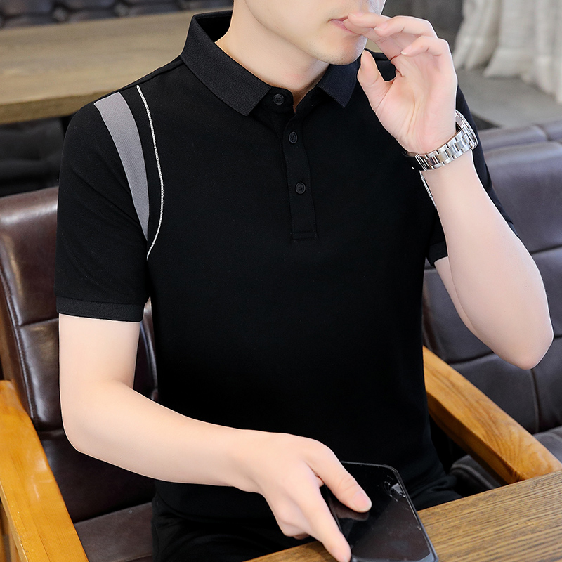 Trendy men's polo shirt short sleeved men's summer cool and high-end men's clothing American 2024 new clothes shirt collar T-shi