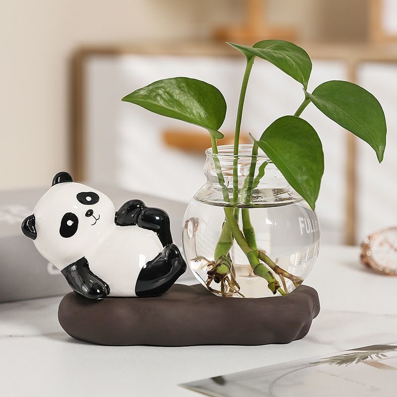 The latest Panda green flowers glass vase flower ware flower hydroponic utensils living room porch decoration table ware