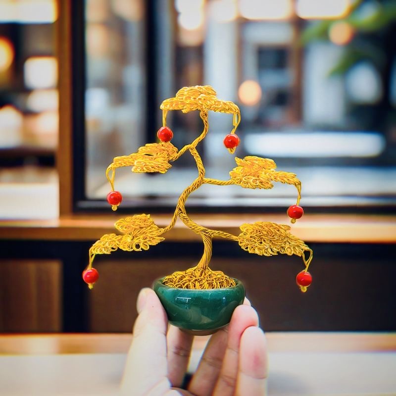 Pure handicraft preparation of mini money tree creative modeling Chinese cash tree charm decoration