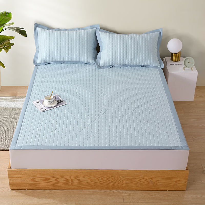 小绵羊礼品送礼凉席可水洗冰丝席三件套绵花糖太空凉感席 蓝色 150*200cm（三件套）