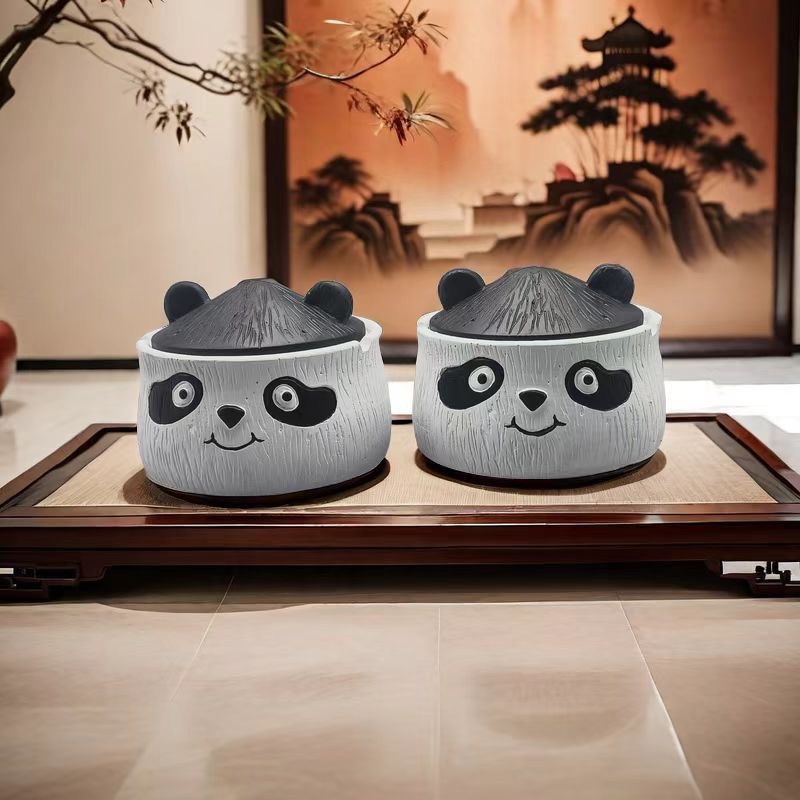 Ashtray fly-proof creative home panda cute office cement cartoon with cover living room advanced ashtray trend