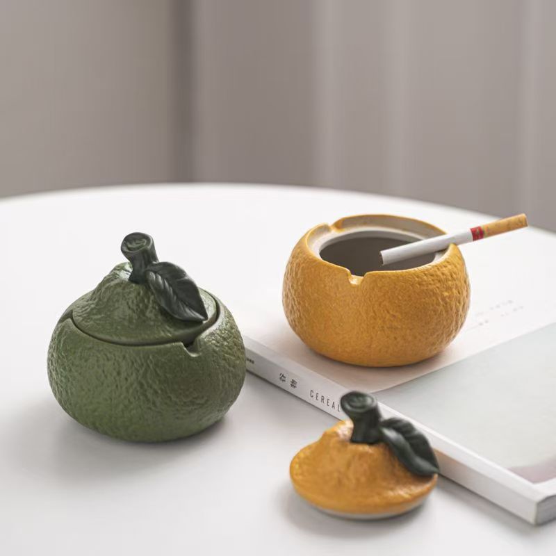 Orange ashtray High appearance level light luxury windproof fly ash Home desk tea table office large capacity ashtray