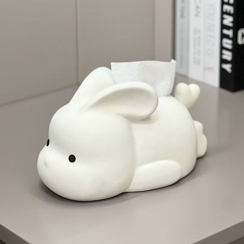 Fluffy cute high appearance level rabbit ceramic tissue box living room coffee table high-end creative modern decoration paper b