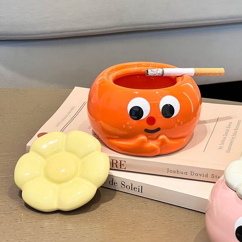 Meng Fun ceramic ashtray home living room bedroom office fly ash ashtray with cover simple decoration advanced sense