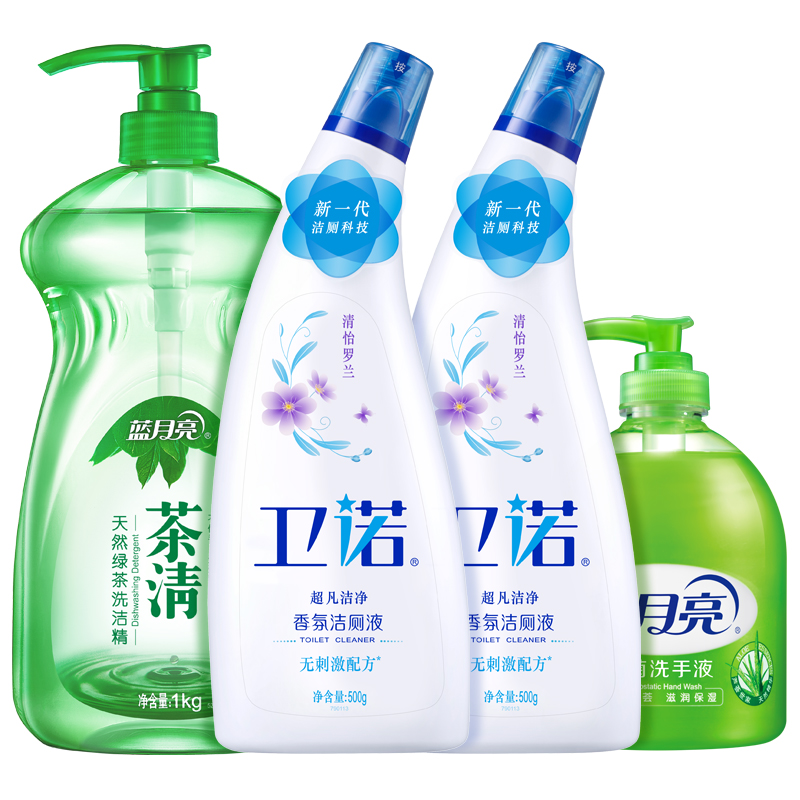 蓝月亮 厨卫组合：茶清洗洁精1kg 卫诺沁香洁厕液500g*2 芦荟洗手液500g