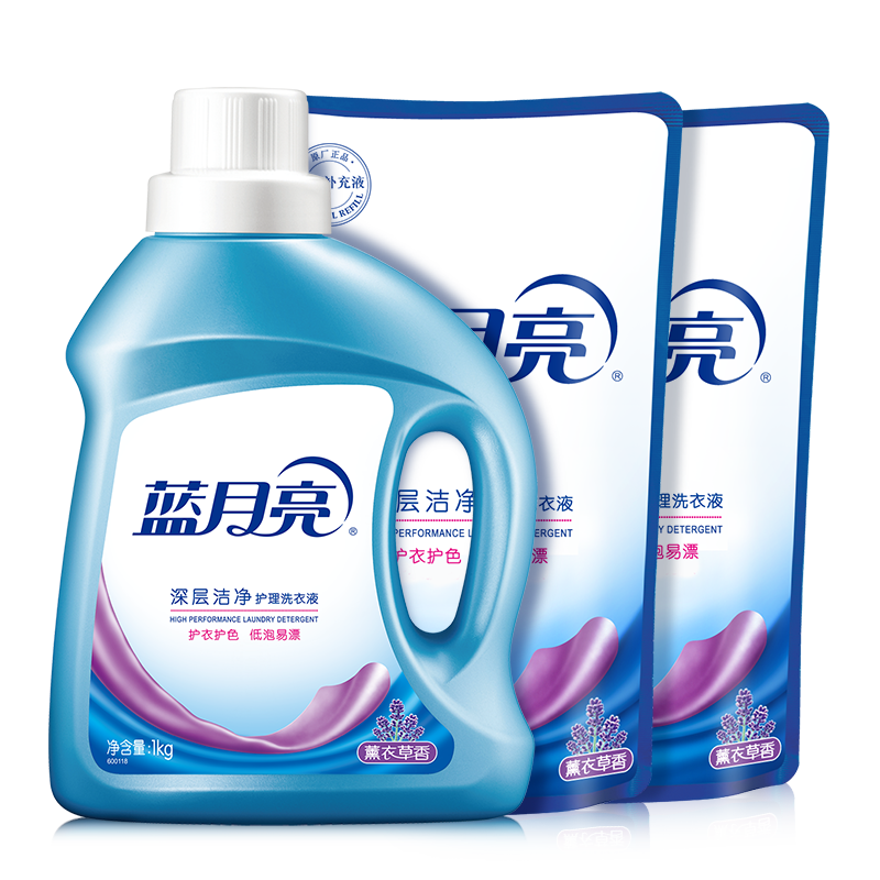 蓝月亮 6斤深层洁净薰衣草香洗衣组合：1kg瓶装 1kg袋装*2