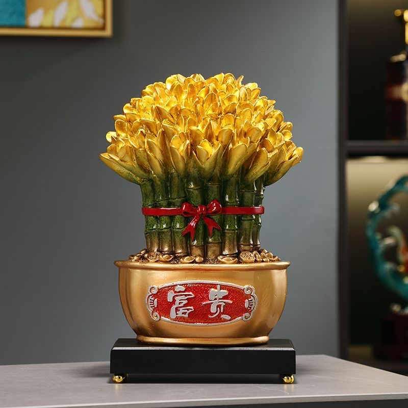 New Chinese rich bamboo decoration light luxury living room porch wine cabinet fortune decorations