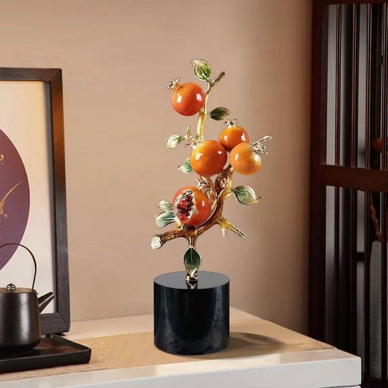 New Chinese pomegranate decoration enamel creative living room home decoration porch wine cabinet TV cabinet light luxury high-e