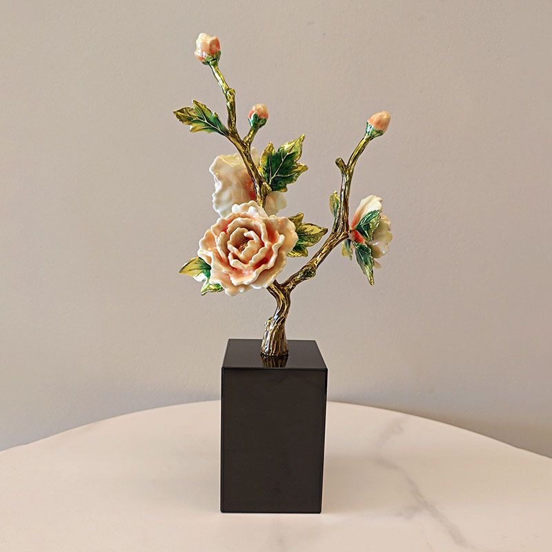 New Chinese high-end light luxury enamel peony TV cabinet porch living room bedroom high-end home decoration