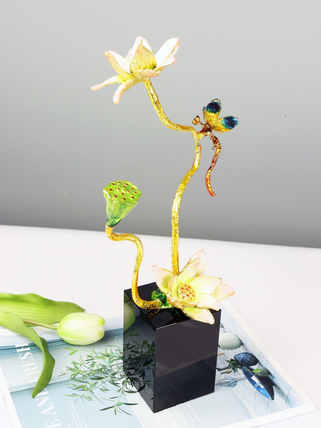 New Chinese light luxury creative enamel color Dragonfly decoration office interior