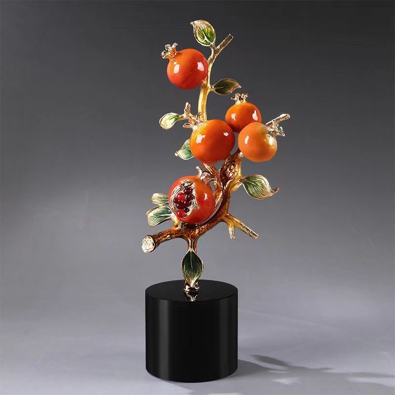 New Chinese pomegranate decoration enamel creative living room home decoration porch wine cabinet TV cabinet light luxury high-e