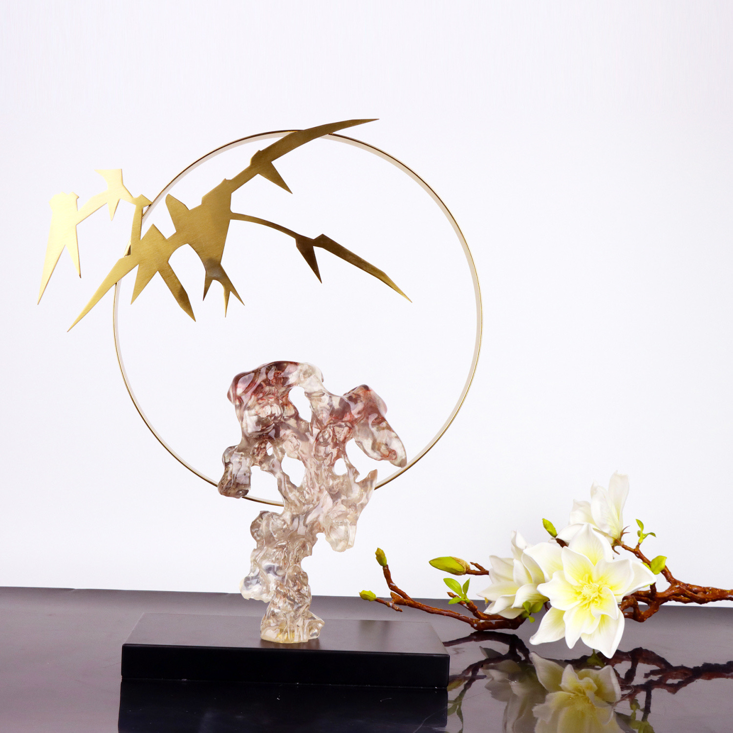 High-grade light luxury bamboo report peace decoration home living room TV cabinet wine cabinet decoration office